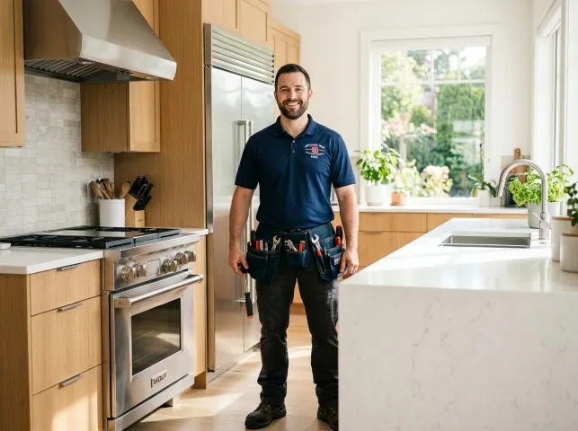 Appliance Repair Hero technician in a Arlington Heights, MA kitchen after an appliance repair